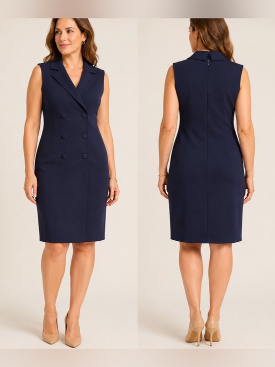 Donna Ricco Dresses & Skirts - Donna Ricco Navy Blue Sleeveless Double-Breasted Blazer Dress Size 12